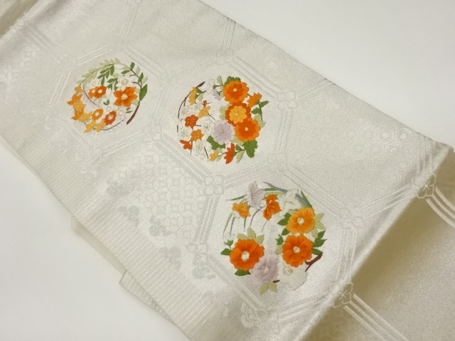 亀甲に花輪・七宝模様刺繍名古屋帯
